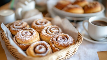 Wall Mural - Swedish fika break with cinnamon buns: cozy atmosphere for relaxation and enjoyment