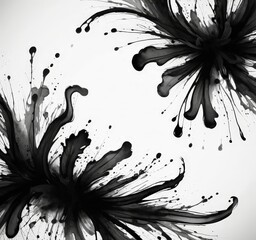 Poster - two abstract floral designs in black and white, with splashes of color and dynamic shapes