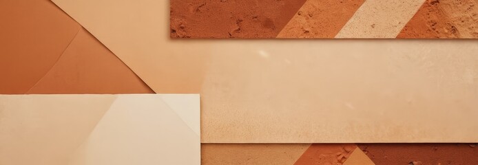 Aufkleber - Abstract composition of overlapping geometric shapes in warm tones of brown and beige, with a white rectangular shape in the center
