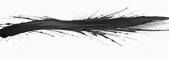 Poster - A black and white abstract depicting a long, curved line with splashes and splotches of paint or ink