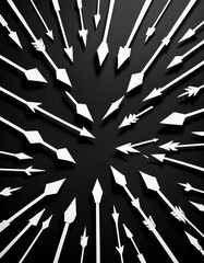 Leinwandbilder - a striking black and white composition of white arrows pointing in various directions, creating a sense of dynamic movement and energy
