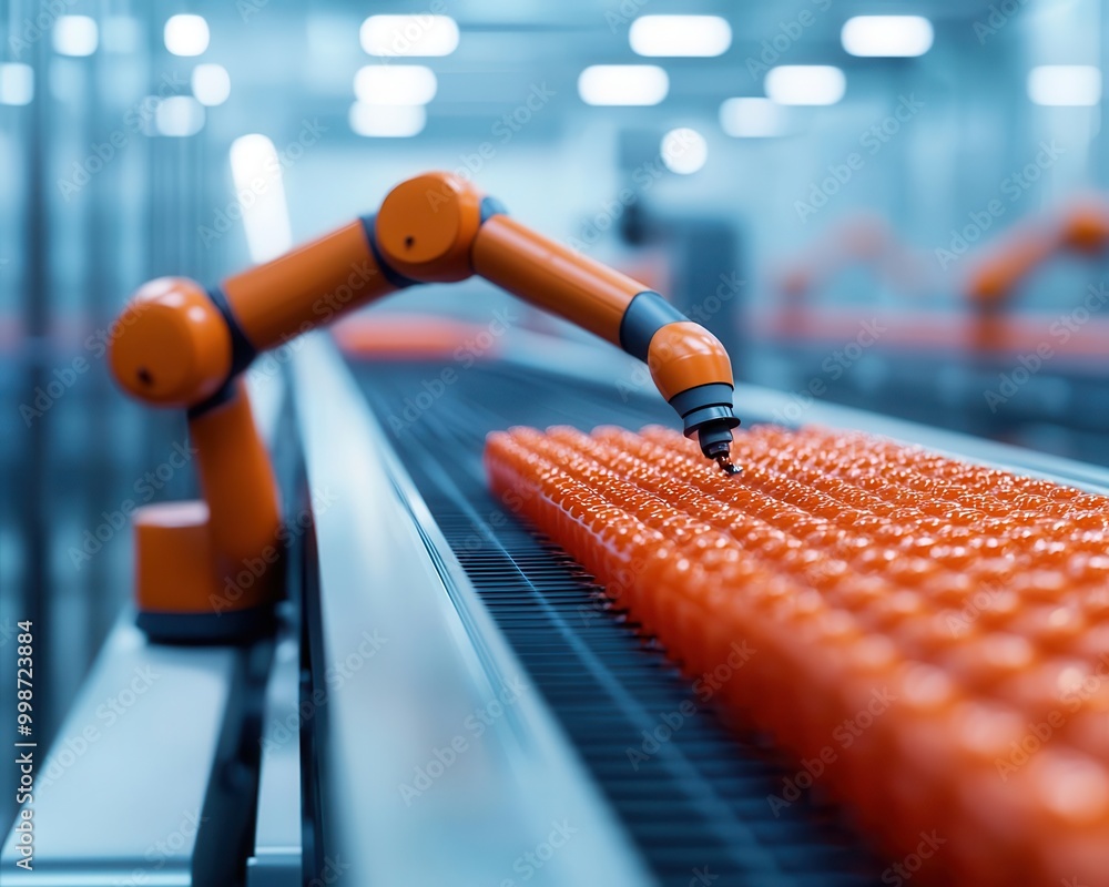Quality Control Robot Example Quality control robots monitoring processed food packaging on an ...