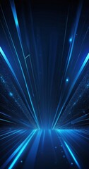 Poster - a futuristic, abstract scene with a dark blue background, radiating lines and glowing particles, creating a sense of depth and dimension