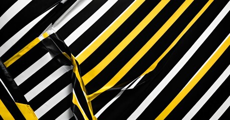 Poster - a close-up view of a black and white striped surface with diagonal yellow lines intersecting the black and white stripes.