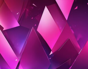 Poster - a vibrant abstract composition of overlapping triangular shapes in shades of pink and purple, with a gradient effect and scattered small white shapes throughout the background.