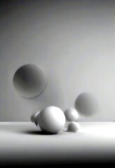 Fototapete - Abstract white spheres floating against a light gray background