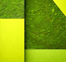 Poster - a geometric composition with a green background and a yellow rectangle on the left side