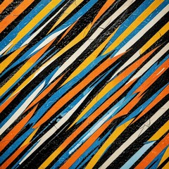 Poster - a vibrant abstract composition of diagonal lines in various colors, including blue, orange, and black, creating a dynamic and visually striking pattern