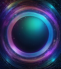 Poster - a circular frame with a gradient of blue, purple, and pink colors, surrounded by a starry night sky background
