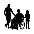 © Andreas - Husband in wheelchair with wife and his little daughter front view portrait vector silhouettes.
