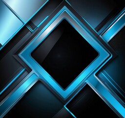 Poster - a striking abstract composition of intersecting lines and shapes in shades of blue and black, creating a sense of depth and complexity