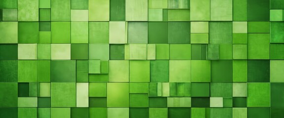 Leinwandbilder - a grid of square tiles in various shades of green, arranged in a pattern that creates a visually striking and textured effect