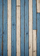Leinwandbilder - A close-up wooden surface with vertical planks painted in blue and white, featuring visible grain and texture
