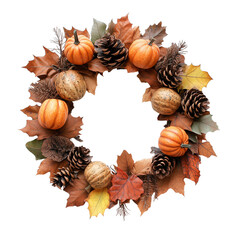 Wall Mural - Autumn Wreath with Pumpkins and Pinecones

