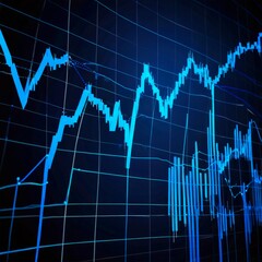 Leinwandbilder - The displays a financial chart with blue lines and points, representing stock market trends and fluctuations