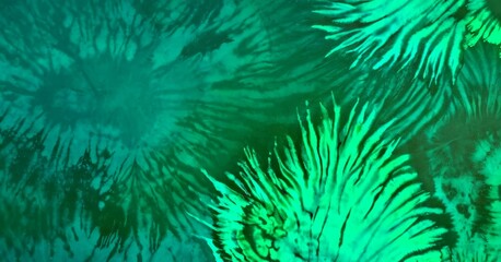 Poster - a close-up view tie-dye fabric with a pattern of green and black stripes and lines