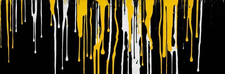 Poster - a vertical arrangement of dripping paint in white and yellow against a black background