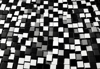 Leinwandbilder - A black and white grid of square tiles, with varying shades of gray and white, creating a visually striking pattern