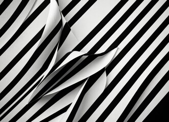 Poster - a black and white photograph featuring a close-up view of a folded piece of paper with diagonal stripes.