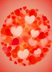 Leinwandbilder - A circular arrangement of overlapping heart shapes in various shades of pink and red against a light pink background