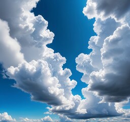 Leinwandbilder - A dramatic sky filled with fluffy white clouds, with a bright blue sky in the background