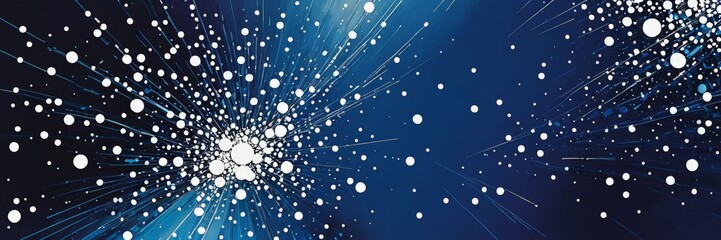 Poster - a starburst pattern of white dots against a dark blue background, creating a sense of movement and energy