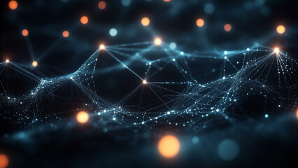 A quantum computing system featuring a grid of interconnected dots linked by lines against a dark backdrop. For digital network or cyber concepts.
