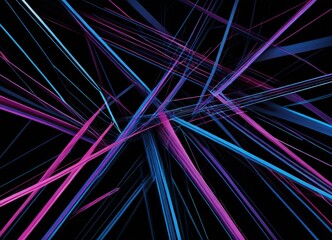Fototapete - a complex pattern of intersecting lines in various shades of blue, pink, and purple against a black background