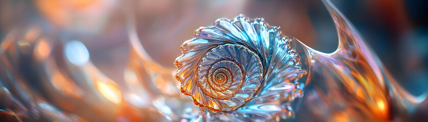 Wall Mural - A Detailed Abstract Illustration of a Shiny Blue and Orange Seashell with a Spiral Pattern in a Close Up Macro View