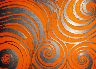 Leinwandbilder - a striking abstract pattern composed of overlapping concentric circles in shades of orange and silver, creating a sense of movement and dynamism