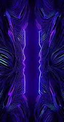 Poster - a striking abstract pattern with a central vertical line, flanked by two symmetrical, curved lines on either side The background is a deep purple color, and the is
