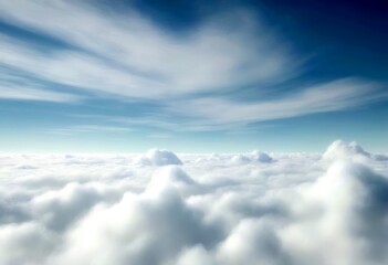 Leinwandbilder - A serene aerial view vast expanse of fluffy white clouds against a clear blue sky