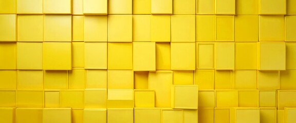 Leinwandbilder - A yellow geometric pattern composed of numerous overlapping cubes, creating a visually striking and abstract background