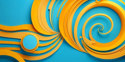 Leinwandbilder - a vibrant abstract composition of overlapping curved shapes in shades of blue and orange, creating a dynamic and visually striking pattern