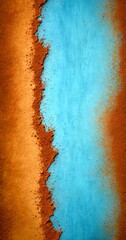 Poster - a close-up view textured surface with a blue and brown gradient, featuring a vertical line of brown powder or sand on the left side and a horizontal line of blue paint