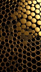 Poster - a captivating pattern of overlapping circles in varying shades of gold and black, creating a visually striking and abstract design