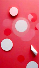 Poster - Abstract composition featuring white circles and a white paper arrow on a pink background