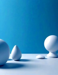 Poster - Three white spheres of varying sizes are arranged on a white surface against a light blue background