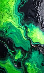 Fototapete - a striking abstract pattern with swirling, organic shapes in shades of green and black, creating a sense of movement and dynamism