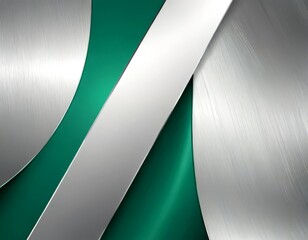 Poster - a metallic surface with a diagonal pattern of silver and green stripes The silver stripes are arranged in a zigzag pattern, while the green stripes are placed in a
