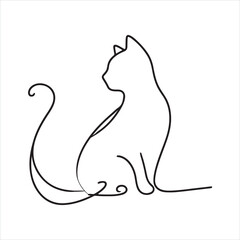 Wall Mural - one line Cat silhouette on white background
