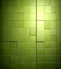 Fototapete - a grid of square tiles in a dark green color, with some tiles having a lighter green or yellow hue The tiles are arranged in a uniform pattern, creating a visually appealing