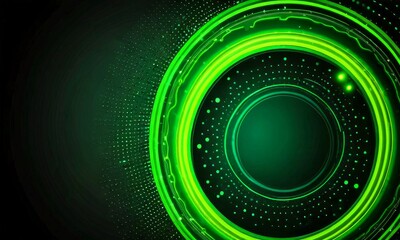 Aufkleber - A circular interface with a dark background and a glowing green ring in the center, surrounded by a pattern of small dots