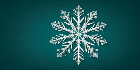 Aufkleber - A detailed, symmetrical snowflake design is centered against a dark green background