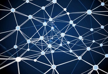 Poster - a complex network of interconnected lines and dots, resembling a digital or technological system The lines and dots are arranged in a grid-like pattern,