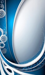 Poster - a blue and white abstract design with a central white oval and a series of white swirls and lines surrounding it