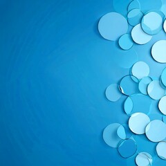 Poster - a collection of overlapping circular shapes in various shades of blue, arranged diagonally against a solid blue background