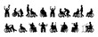 © Andreas - Group people in wheelchair different ages in various poses vector silhouette set collection.