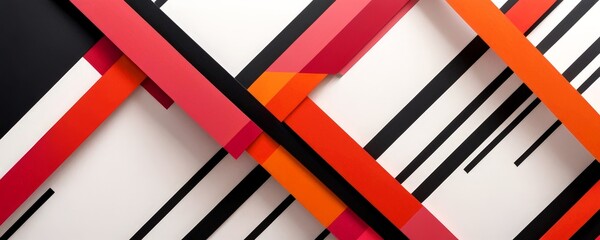 Leinwandbilder - a geometric abstract composition with intersecting lines in various colors, including red, orange, black, and white, creating a visually striking pattern