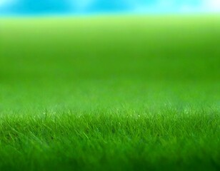 A close-up view lush, green grassy field with a blurred background, creating a serene and tranquil atmosphere